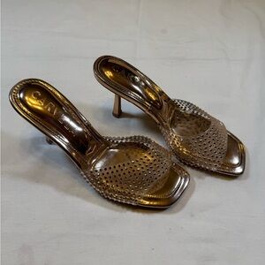 Carvela Metallic Gold & Rhinestone High Heeled Mules